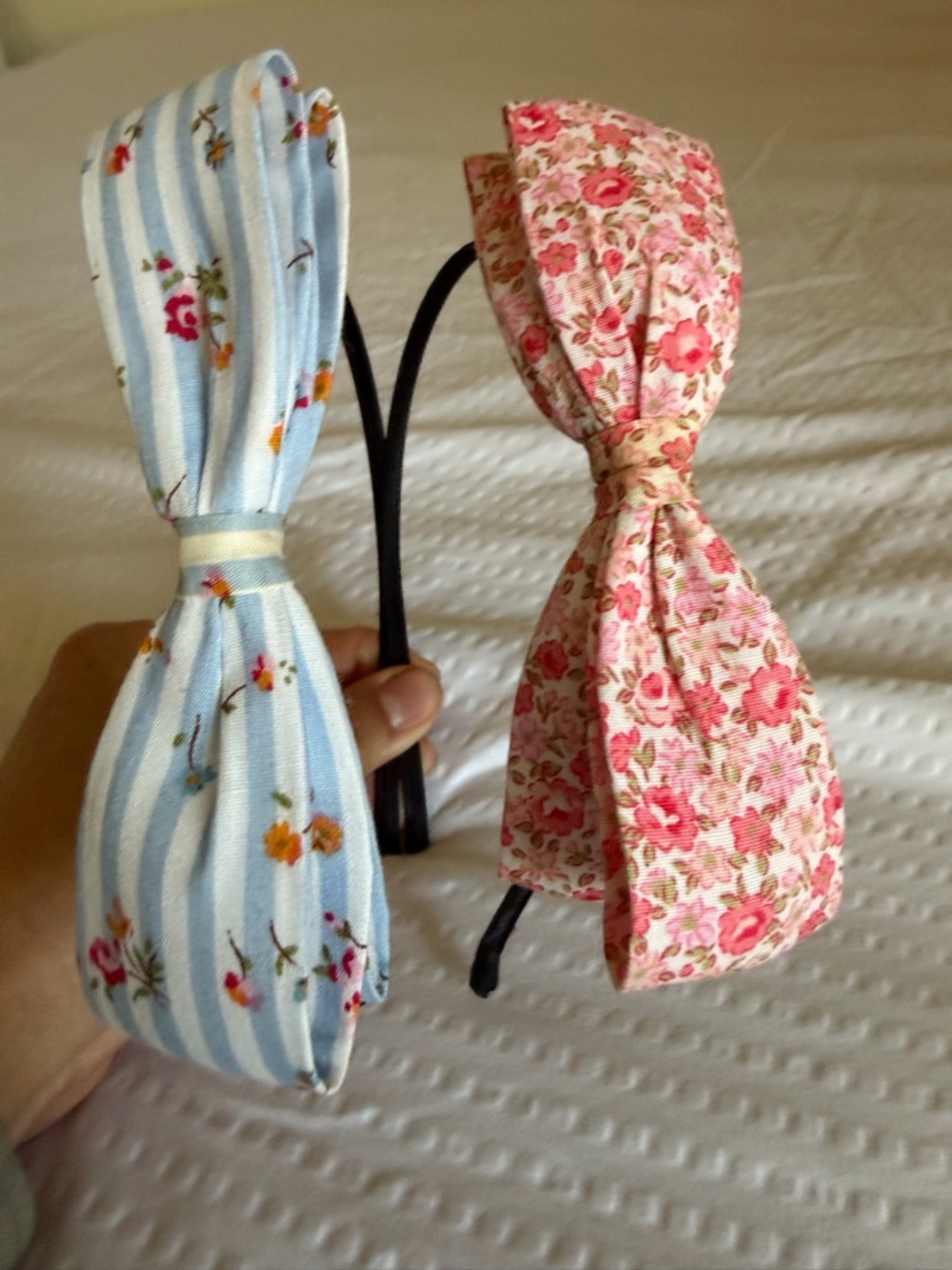 Floral Bow Headband Set - Pink & Light Blue - Picture 2 of 5